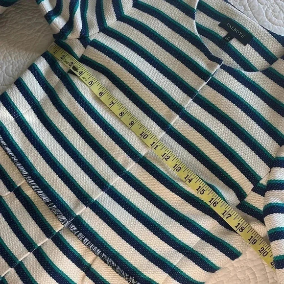 Talbots Striped Cotton Blend Textured Jacket Peplum Back Women’s 8 Cream Preppy - Picture 6 of 17